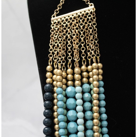 Magnificent 11 Strand Necklace in Shades of Greens, Blues, Gold, Black Beads N73 - Picture 3 of 6